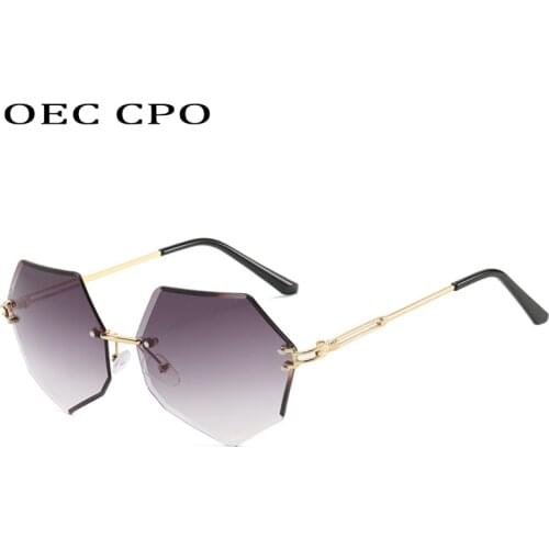 OEC CPO Rimless Sunglasses Women Fashion Irregular Lens Vintage Sunglasses For Women Brand alloy Glasses Oculos De Sol Feminino