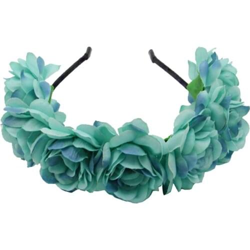 40GB Bohemian Women Wedding Bridal Headband Artificial Colored Blooming Flower Hair Hoop Beach Vacation Headdress Garland Wreath