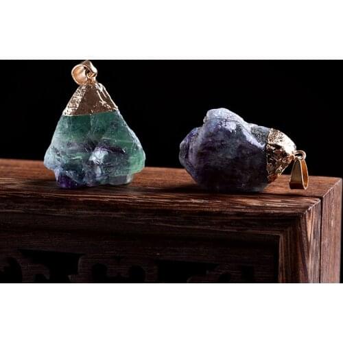 1PC natural colorful fluorite pendant crystal mineral jewelry chakra healing necklace fashion simple DIY fashion gift pendant