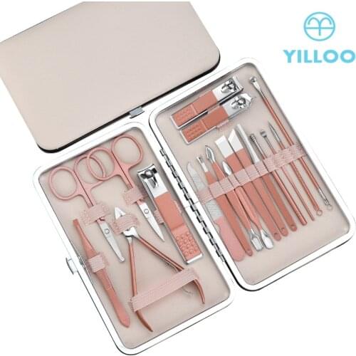 18PCS Professional Stainless Steel Scissors Nail Clippers Set Home Salon Use Manicure Kit Travel Leather Case Pedicure Tools