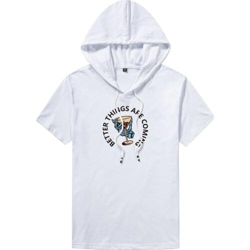 2021 Summer Cotton T Shirt Men White Printed Causal Hooded T-shirt Male High Quality Classical Tops Mens Custom Tee Shirts Homme