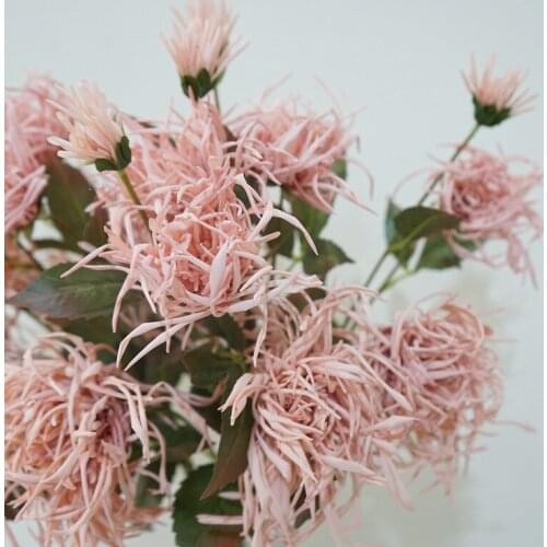 69cm 3 Forks Retro Painting Chrysanthemum Artificial Silk Flowers Branch Table Decor Wedding Floral