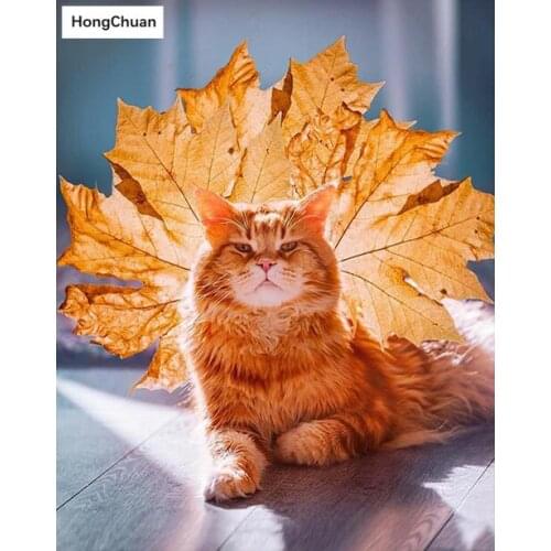 Diamond Embroidery Leaf Cat 5D DIY Diamond Painting Square/Round Diamond Inlaid Rhinestone Picture Mosaic Cross Stitch