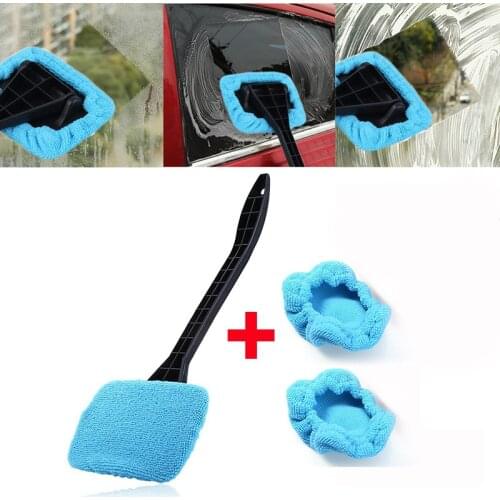 Car Window Windshield Wiper Microfiber Cloth Auto Window Cleaner Long Handle Car Washable Brush Clean Tool with extra 2pcs Cloth