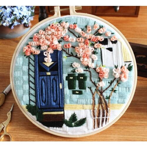 DIY manual embroidery material bag characteristic architecture landscape courtyard Chunsheng European embroidery needle and thre