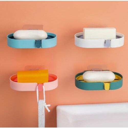 Double Drain Soap Box Wall Shelf Household Items Storage Hooks Room Rack Storage Organizer Bathroom Accessories