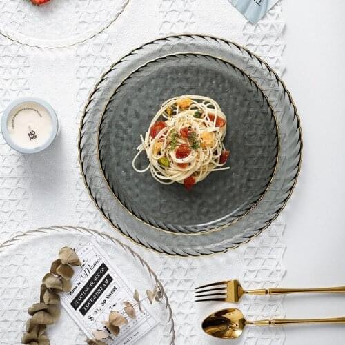 European Glass round Pan Decorative Plate Household Creative Fruit Dessert Plate Salad serving Dish Steak Western dinner plates