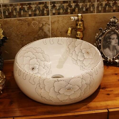 Europe Vintage Style Ceramic Sinks Counter Top Wash Basin vanities Bathroom Sink wash basin