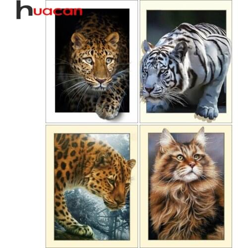 Huacan Full Square Drill Diamond Painting Kit Animal Diamond Embroidery Mosaic Leopard Mosaic Tiger Cross Stitch Handcraft