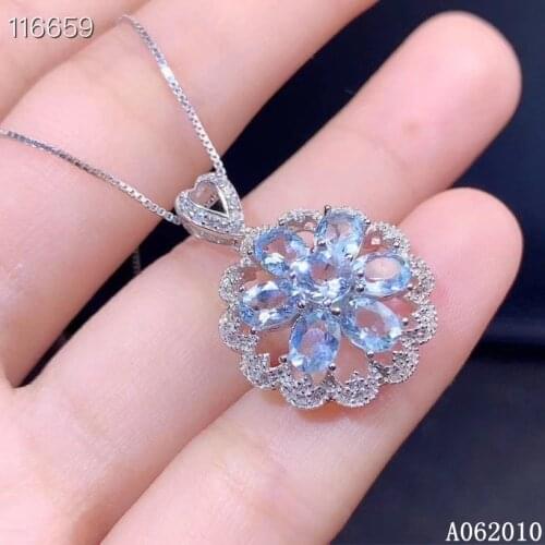 KJJEAXCMY fine jewelry 925 Sterling Silver inlaid natural Aquamarine popular girl new Pendant Necklace support test