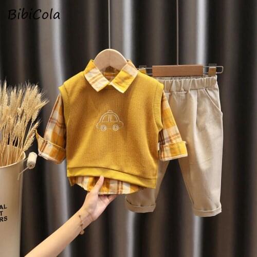Baby Boys Children Clothing Set Spring Autumn Long Sleeve T-Shirt+Vest+ Pants 3pcs Kid Boys Cotton Clothes Sets Kids Outfit Suit