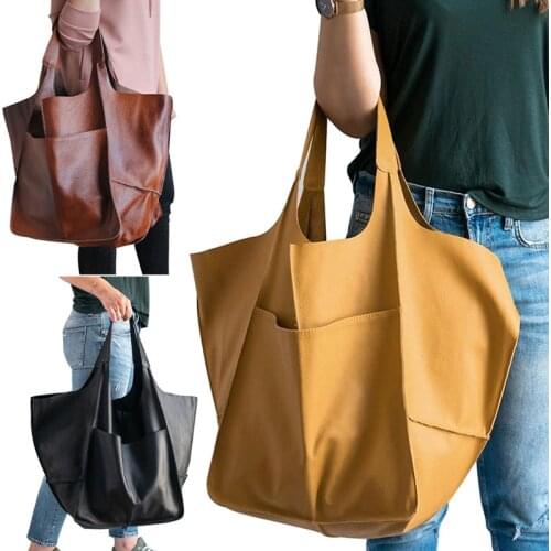 Hot Selling Womens Oversize PU Leather Satchel Large Simple Handbag Shoulder Bags Purse Soft Cross-body Shoulder Bag