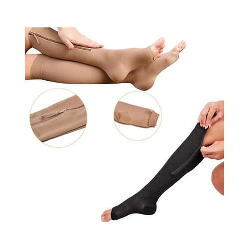 Fashion Women Stockings Compression Black Zipper Leg Underwear Slimming Stocking Zipper Leg Support Open Toe Knee Stockings