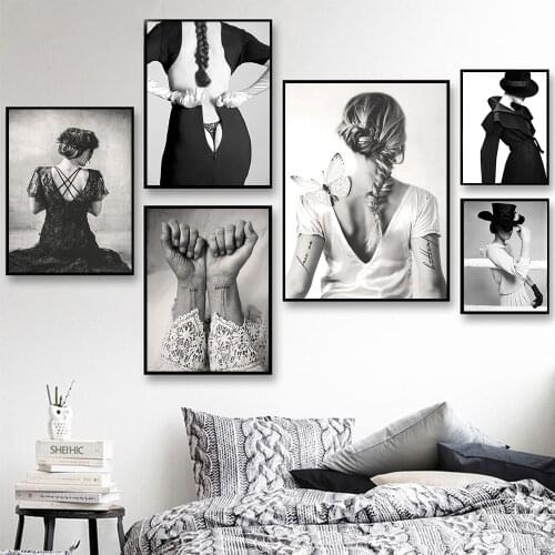 Fashion Women Butterfly Wall Art Poster Sexy Lady Wall Art Canvas Painting Bedroom Decoration Hand Quotes Art Prints Home Decor