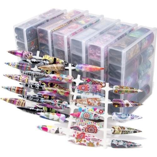 Holographic/Floral Starry Nail Foil Set 2kinds Box Pack Transparent AB Color Nail Art Transfer Sticker Manicure DIY Nail Decals