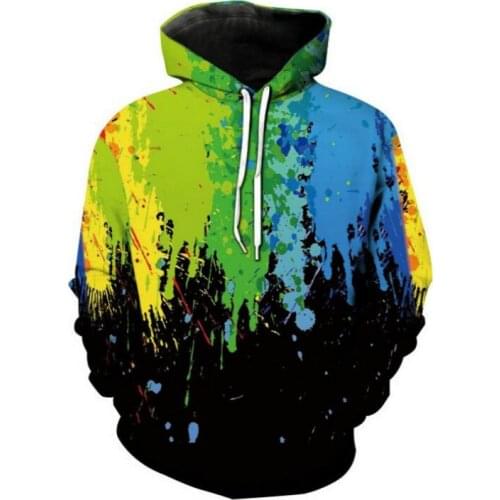 2021 new paint, dripping color, personality trend hoodie, digital printing, 3D printing, fashionable casual loose version of boy