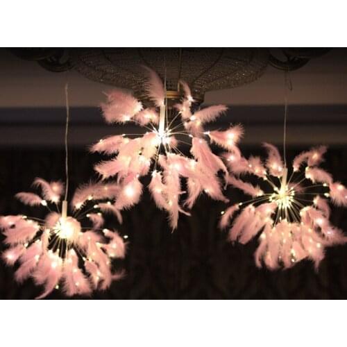 Novelty Feather Night Light Remote Control with USB Fairy Copper Lamp for Home Living Room Bedroom Party Wedding Decor