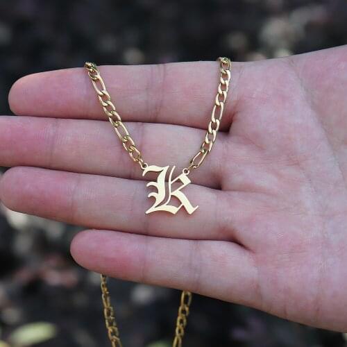 Personalized Big Initial Necklace Old English Letter Pendant Necklace Custom Name Jewelry Men Hip Hop Figaro Chain Colar Gift