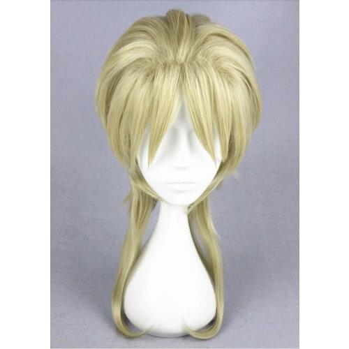 Anime JoJos Bizarre Adventure Dio Brando Cosplay Wig 45cm Blonde Medium Heat Resistant Synthetic Hair Wigs + Wig Cap