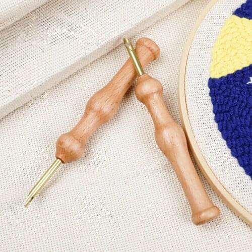 Punch Needle Durable Knitting Embroidery Pen Punch Needle Threader Set DIY Wooden Handle Weaving Sewing Felting Craft