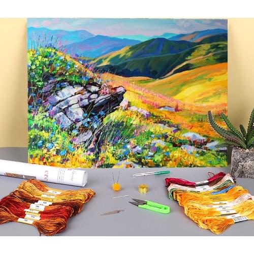 Landscape Summer Printed Canvas 11CT Cross Stitch Complete Kit DIY Embroidery DMC Threads Handiwork Handmade Counted
