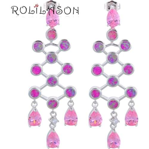 ROLILASON Elegant Drop Earrings Lowest Price Hot Sell Red&Pink Fire Opal Silver Fashion Opal Jewelry OES645 for Lover