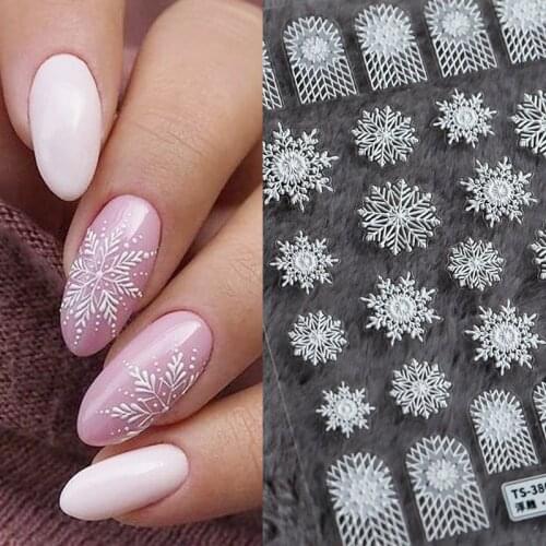 Merry Christmas 3D Nails Sticker Winter Snowflake Elk Xmas Trees Cartoon Adhesive Sliders Nail Art Accessories Decals