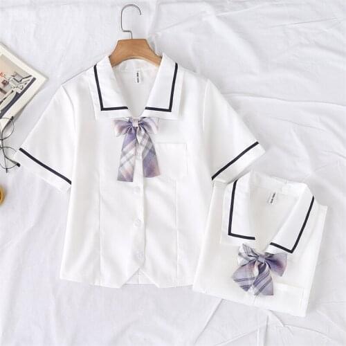 Summer College Style Female High School Students Short Square Collar Shirt Short Sleeve Loose JK Sailor Suit Top