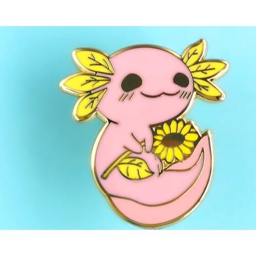 Cute Sunflower Flower Axolotl Hard Enamel Pin Cartoon Animal Lapel Badge Brooch Fashion Jewelry Accessories