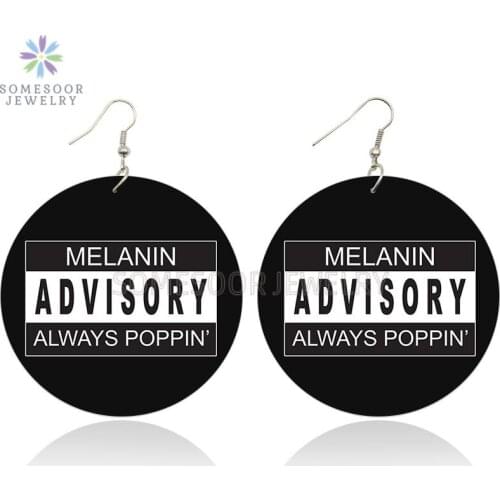 SOMESOOR Melanin Advisory Always Poppin African Wooden Drop Earrings Black Power Sayings Printed Wood Ear Jewelry For Women Gift