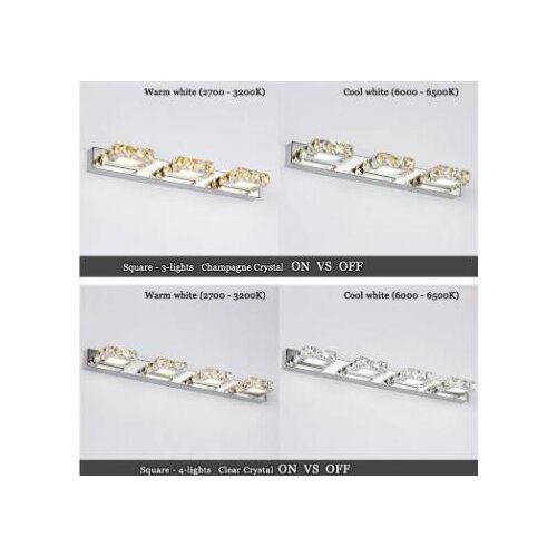 LED Wall Lamp driver 110mp 220v bathroom Lamp Square Crystal Mirror Lamp 16/32/46/62cm Champagne / White