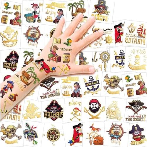 Pirate Temporary Tattoos kid Girl Boy Pirate Captain theme Birthday Party Halloween Costume Decoration gift Pirate Bag Filler