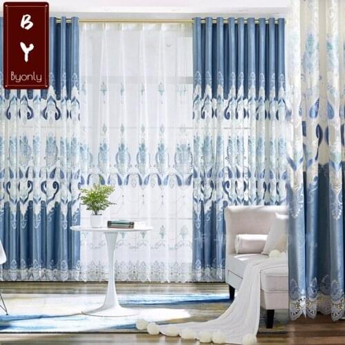 European-style High-grade Twill Embroidered Curtains, Blackout Curtains for Living Room and Bedroom Gauze Curtains
