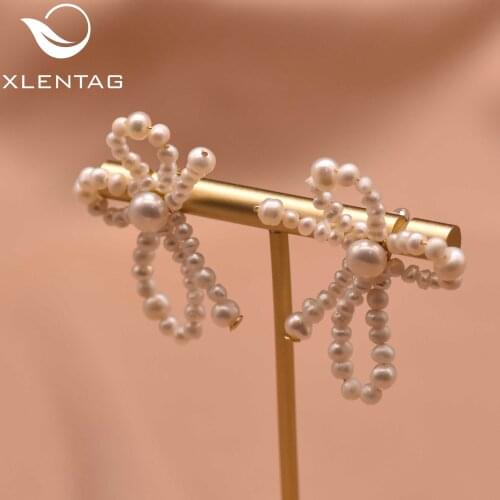 Xlentag Original Design Handmade Earrings Natural Freshwater Pearl Butterfly Shape Stud Earrings Cute Exquisite Jewelry GE1003