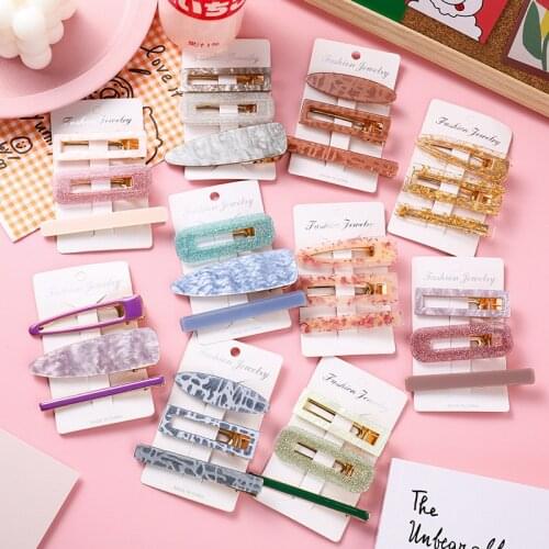 New 3PCS/Set Fashion Pearls Acetate Geometric Hair Clips For Women Girls Headband Sweet Hairpins Barrettes Hair Accessories Set