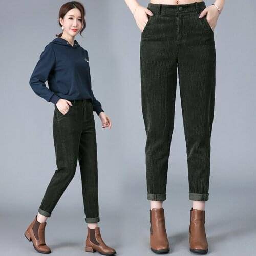 Autumn new corduroy casual pants high waist green corduroy harem pants female loose plus size trousers women pants women