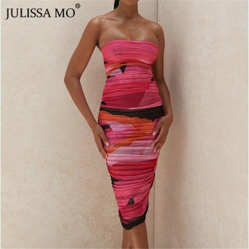 Julissa Mo Elegant Print Ruched Women Bodycon Dress Sexy Off Shoulder Backless Long Dress 2020 Summer Sleeveless Party Vestidos