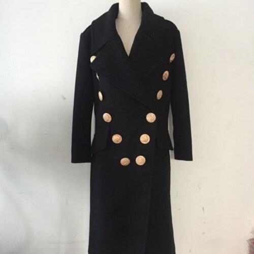 High Street New Stylish 2020 Designer Coat Womens Animal Pattern Buttons Double Breasted Long Wool Coat Office Ladies Overcoat