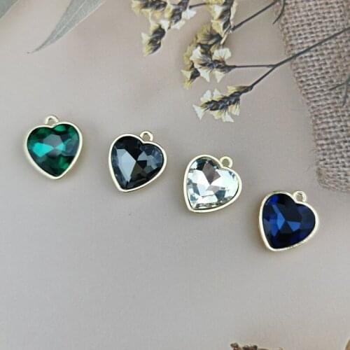 10pcs Shinny Glass Hearts Shaped Alloy Charms 18mm Gem Love Pendants Jewelry DIY Necklace Bracelet Earrings Keychain Floating