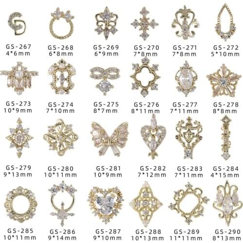 10 Pcs Luxury Shiny Zircon Alloy 3D Nail Art Decorations Golden Classical Crystal Charm Jewelry Manicure Design Accessories