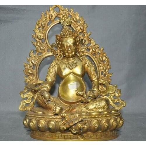 12"Tibet Buddhism temple bronze Gilt Wealth Yellow Jambhala Mammon Buddha Statue