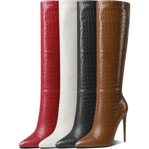 2021 European American Hot Style Women Knee High Boots Fashion Zipper Sexy Pointed Toe Boots Thin High Heel Winter Lady Shoes