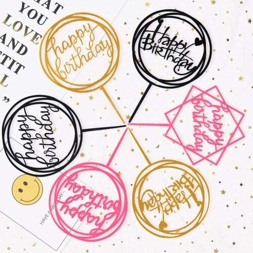 5Pcs Fashion Happy Birthday Glitter Paper Cake Topper Cake Golden Silvery Letters Topper Cupcake Dessert Decor Baking Supplies