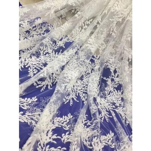 5 yards mx902# offwhite lovely pattern beads sequin embroidery french lace for haute couture bridal wedding dress