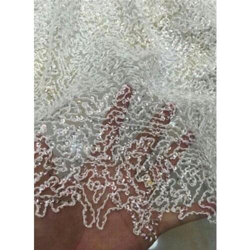 5yards htt0183# offwhite luxury sequin small beads embroidery net mesh lace fabric for evening dress/wedding