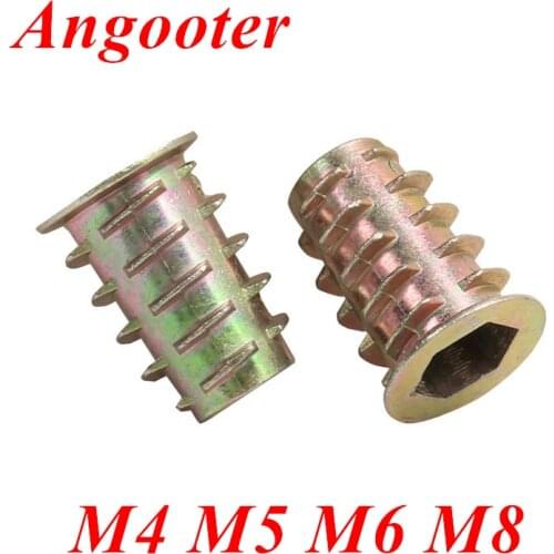 50Pcs M4 M5 M6 M8 Zinc Alloy Thread For Wood Insert Nut Flanged Hex Drive Head Woodworking Furniture Nuts