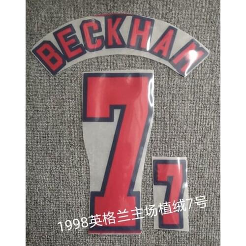Velvet material Retro 1998 England owen beckham Name and number Hot stamping Patch Badges