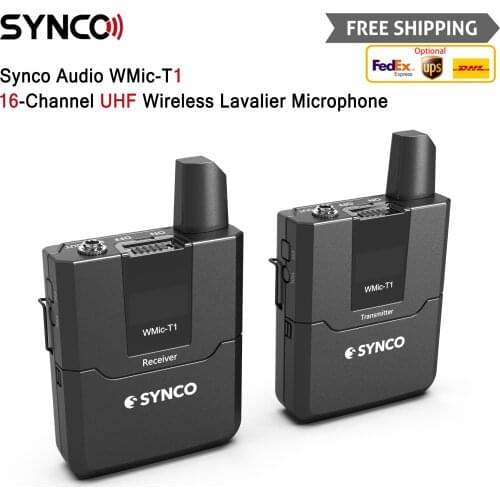 SYNCO WMic-T1 Wireless Lavalier Microphone 16 Channel Transmitter Receiver for Camera Smartphones Lapel Video Mic Microfono