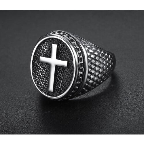 Christian Religion Cross Ring Cool Fashion Iron Cross Ring Man Black Oil Painting jewelry Gifts for father boyfriends BR1090