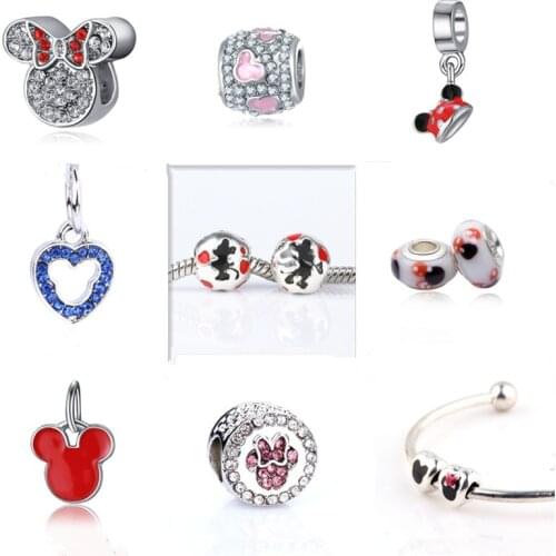 Exquisite DIY European Beads Cartoon Mouse Jewelry Minni Head Beads Charms Fit Bangles Bracelets & Bangles 40 Styles